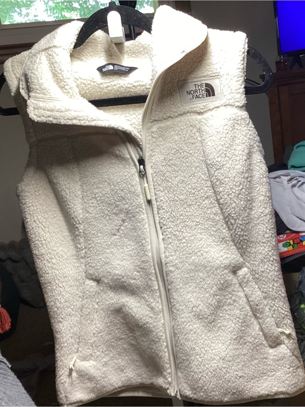 The North Face Cream Sherpa Fleece Hooded Vest